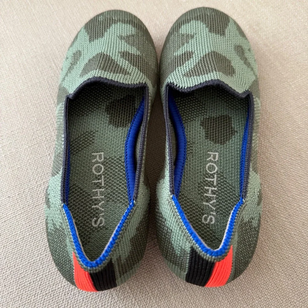 Rothys Kids Loafers Green Camo Knit‎ Slip On Shoes Size K12 004-102